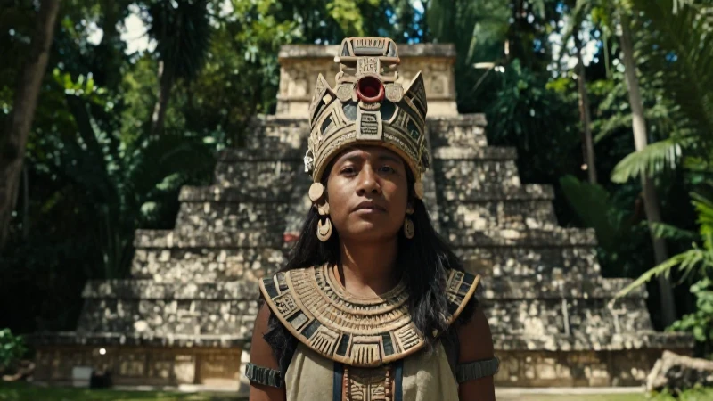 Fotografía real de Maya y pirámide en selva