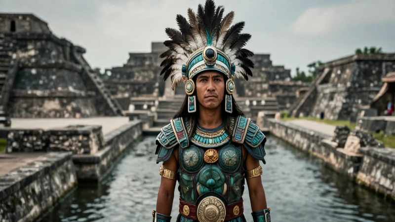 Guerrero azteca en Templo Mayor y canales