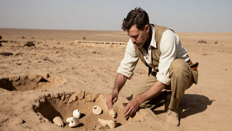 Arqueólogo limpia artefactos en vasto desierto