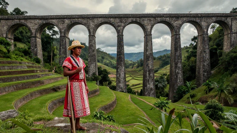 Ingeniero mesoamericano con acueductos y campos
