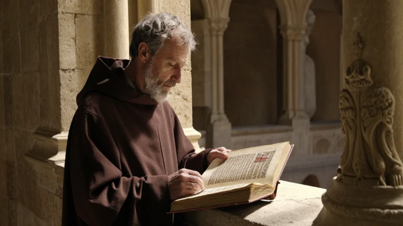 Qué historia, valores y legado tiene la Orden de San Agustín 11 Fra agustino lee un manuscrito en claustro iluminado