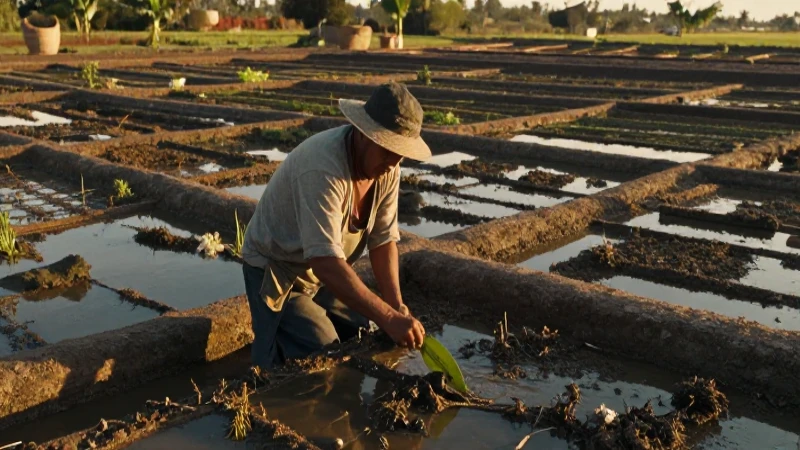 Agricultura de los mexicas: conocimientos y alimentos clave 82 Agricultor mexica en chinampas al atardecer
