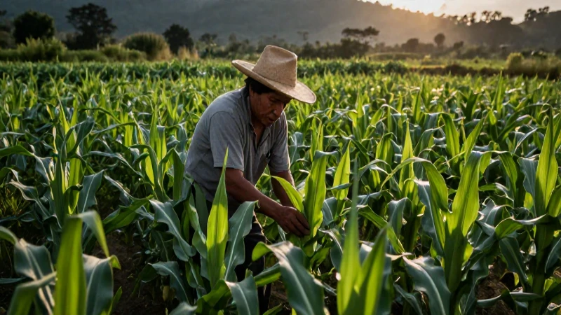 Agricultura de los mexicas: conocimientos y alimentos clave 81 Campesino mexica cuidando maíz en chinampa
