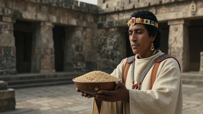 Sacerdote mexica ofrece amaranth en templo histórico