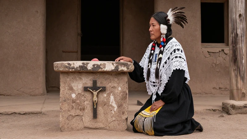 Mujer nativa en ritual anticuado del suroeste