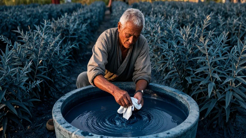 Artesano tiñendo tela con índigo tradicional