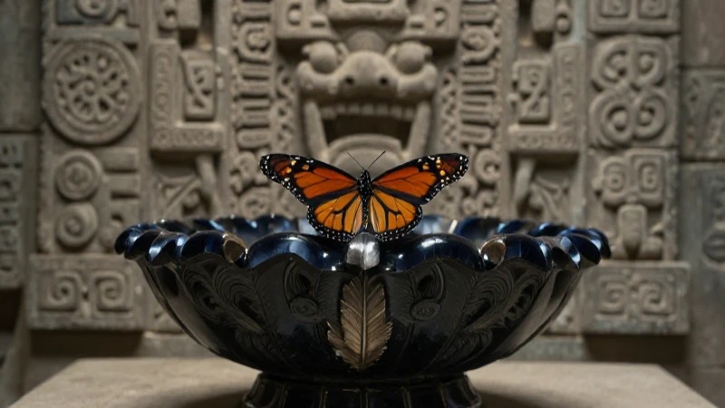 Cuáles son los animales sagrados en las creencias aztecas 19 Mariposa vibrante descansa en altar obsidiana azteca