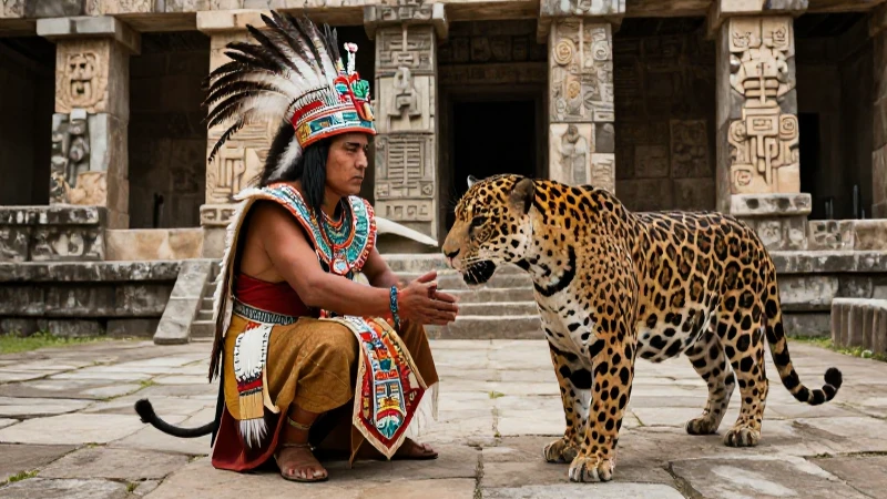 Cuáles son los animales sagrados en las creencias aztecas 20 Sacerdote azteca y jaguar en templo sagrado