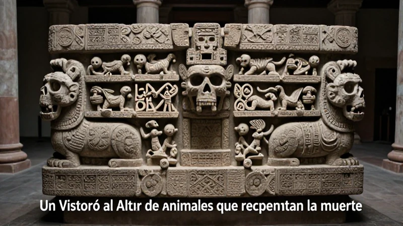 Altar azteca de sacrificio con animales tallados