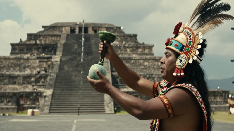 Año Nuevo Mexica: Tradiciones y Celebraciones Ancestrales 48 Ritual mexica en pirámide de Tenochtitlan