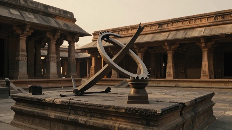 Astrónomos antiguos y arquitectura india con luz dorada