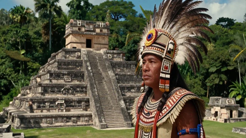 Cómo era la cultura y la sociedad maya antes de la conquista 20 Sacerdotisa Maya en ciudad antigua con jungla exuberante