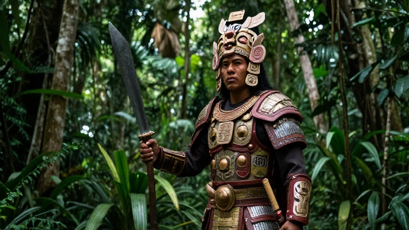 Guerrero maya con armadura en la selva