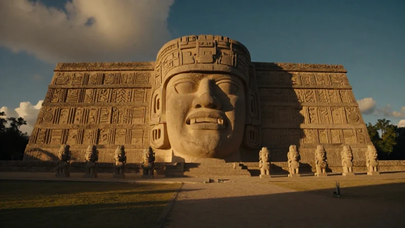 Colosal Olmec en La Venta al atardecer