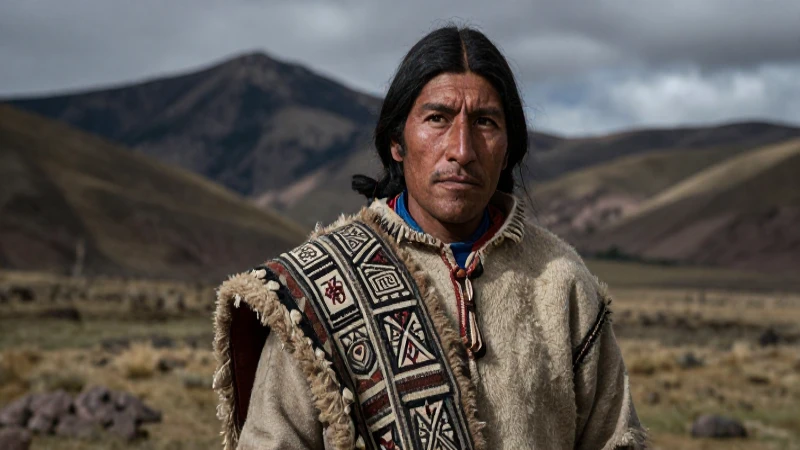 Hombre andino ancestral en paisaje de alta montaña