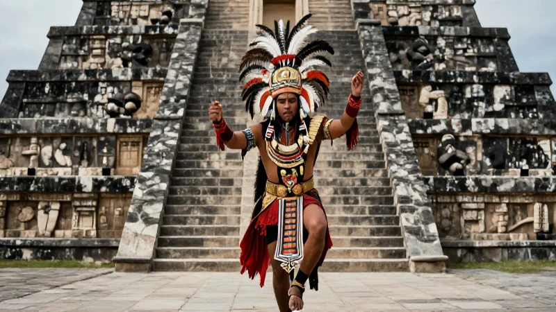 Atlacahualo: Descubre la Veintena 1 y Su Historia Fascinante 13 Sacerdote azteca realiza ritual en templo majestuoso