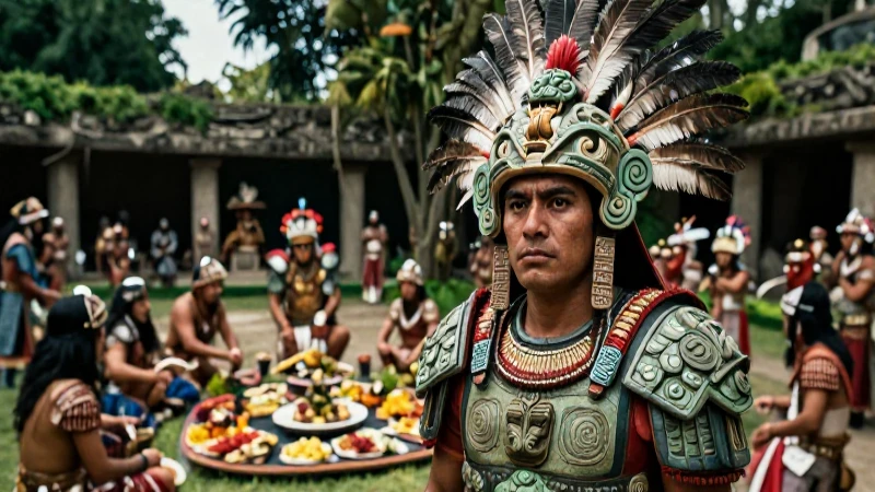 Axayacatl: El líder guerrero mexica y su pasión culinaria 29 Guerreiro Mexica con armadura en un patio azteca