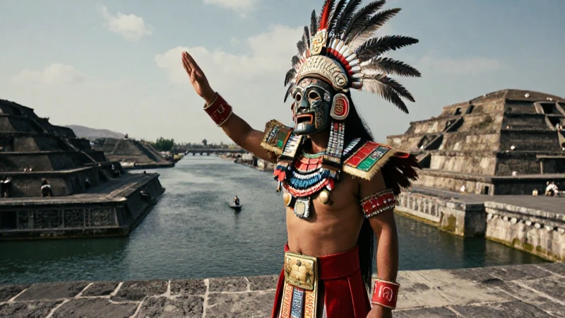 Guerrero azteca en Tenochtitlan con máscara de agua