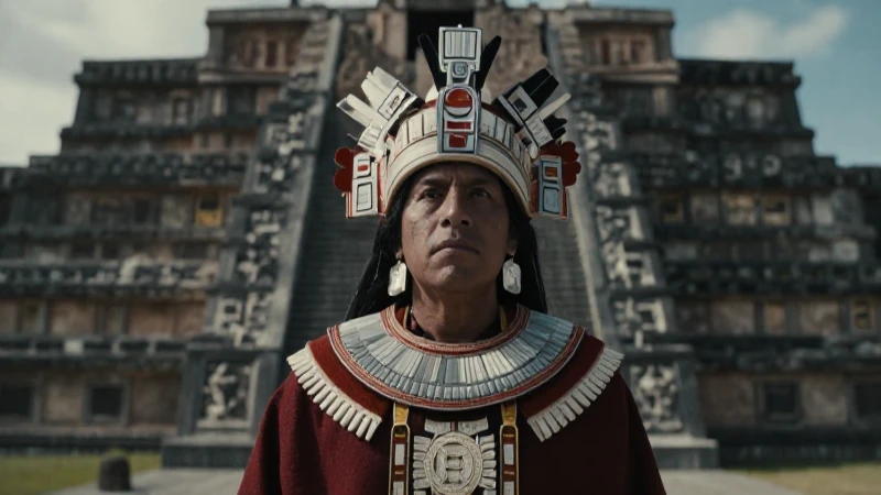 Fotografía dramática de Axayácatl en templo Nahua