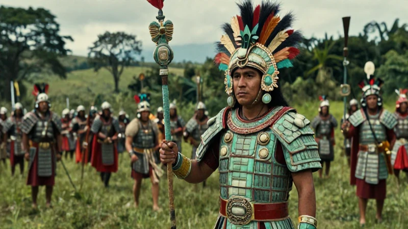 Guerrero azteca con armadura en campaña