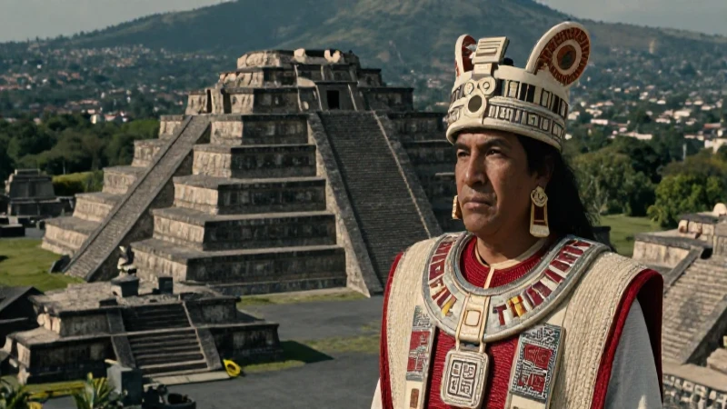 Nobleman azteca ante pirámide majestuosa