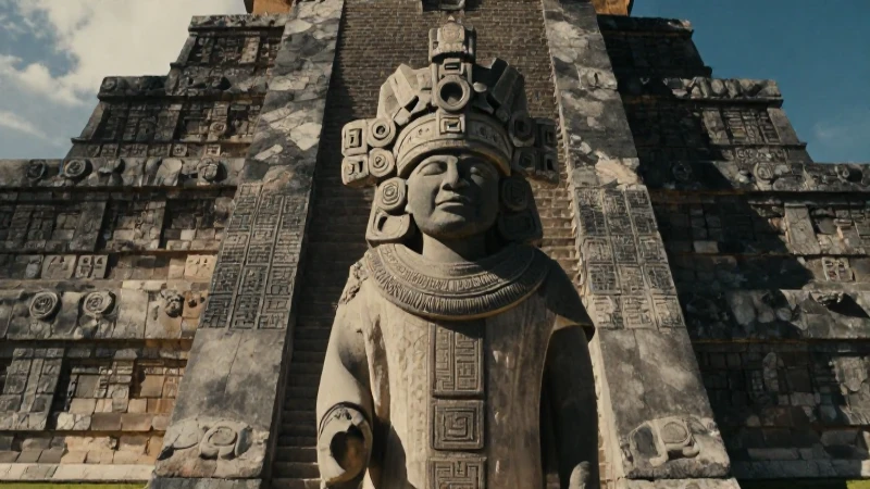 Sacerdote mexica ante monolito ceremonial