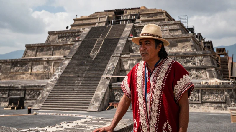 Ingeniero azteca supervisando pirámide en Tenochtitlan