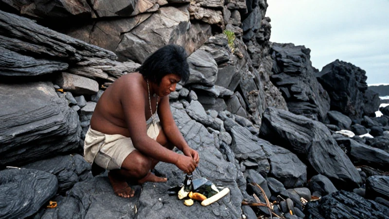 Chinchorro ancestral recolectando recursos marinos