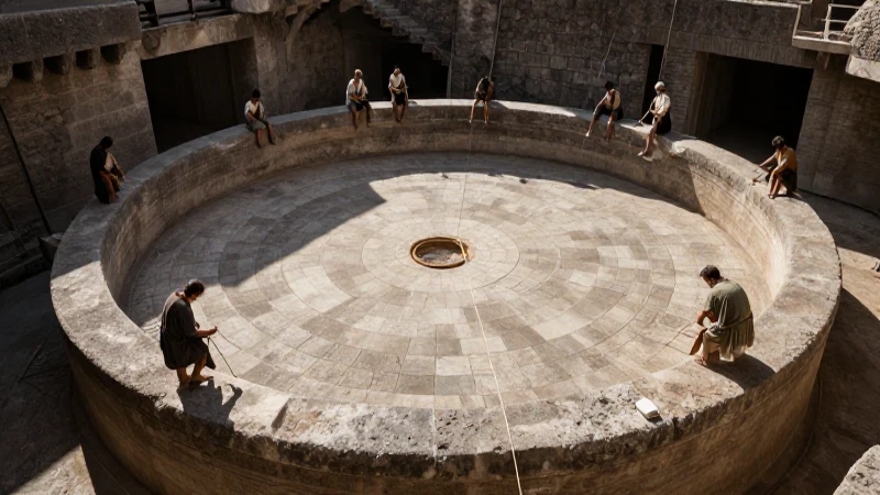 Arquitectos romanos construyen cimientos circulares con sol