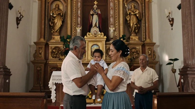 Bautizo de bebé en iglesia colonial mexicana histórica