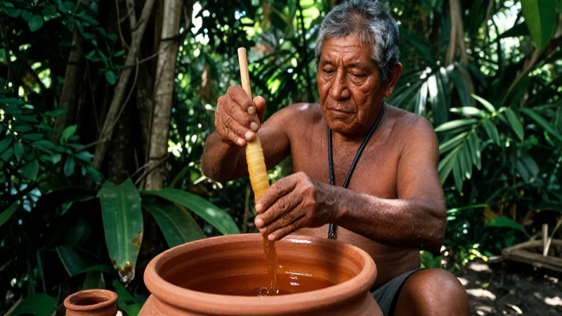 Anciano indígena rito en la selva maya