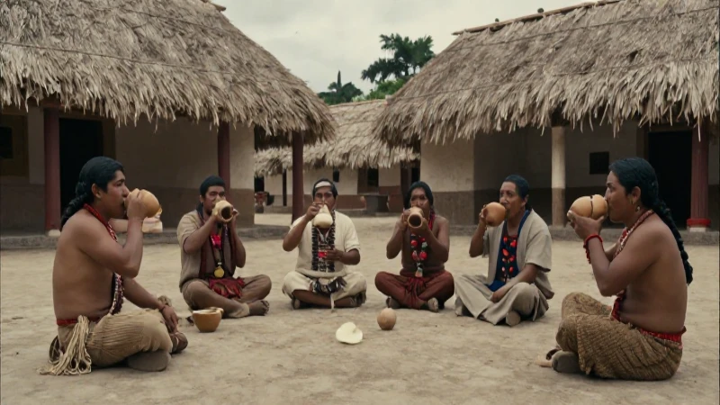 Hombre indígena bebiendo pulque en plaza histórica