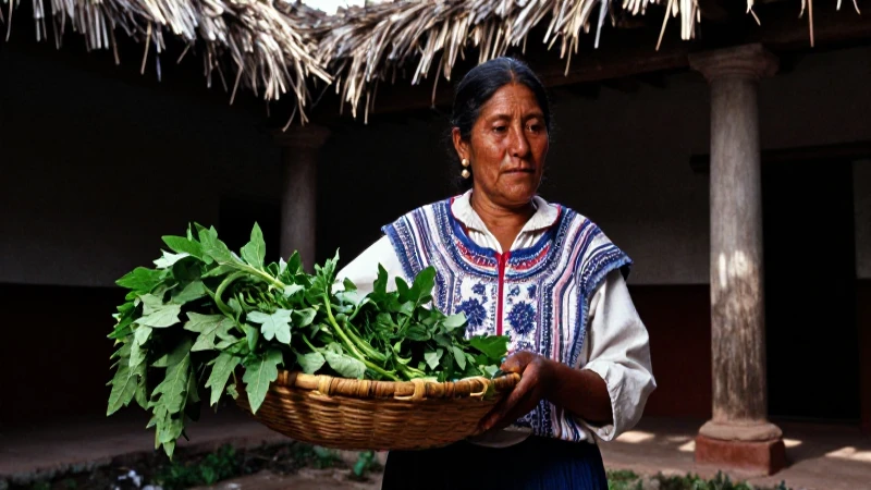 Herbalista mexicana con Epazote tradicional en adobe