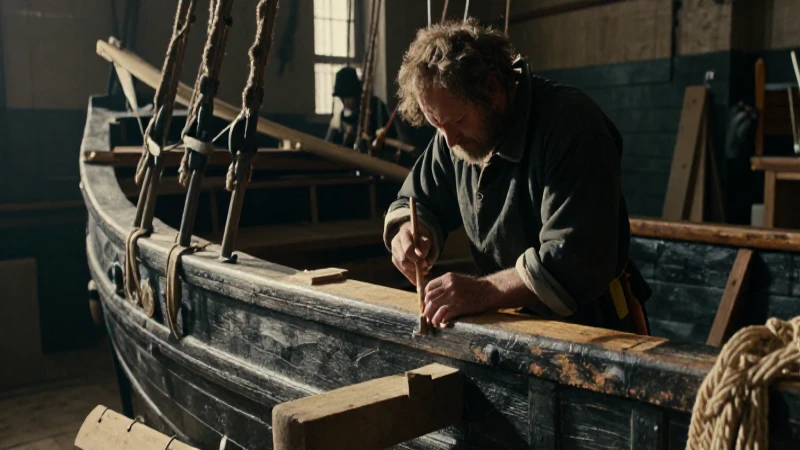 Construcción histórica de barcos por un maestro carpintero