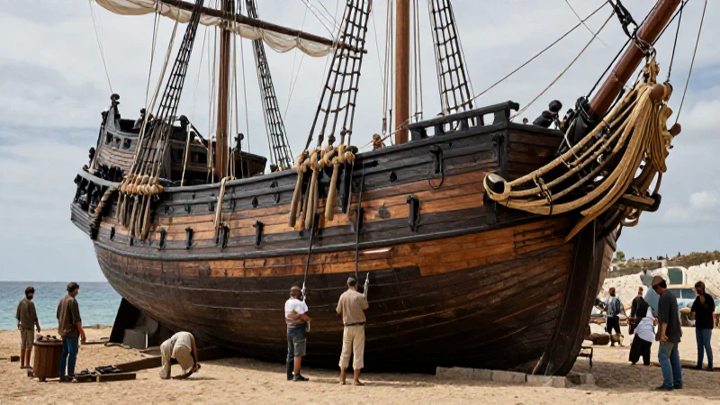 Construcción histórica de bergantines en costa