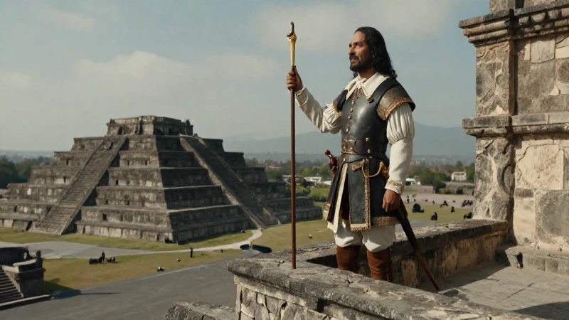 Biografía de Hernán Cortés: Nacimiento y Logros Esenciales 46 Cortés observa Tenochtitlan desde un balcón