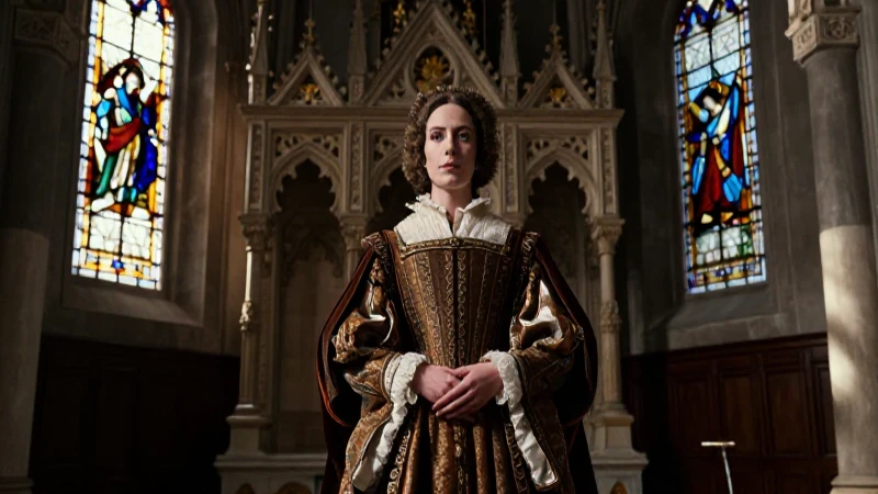 Isabel I en capilla Mudéjar, majestuoso retrato histórico
