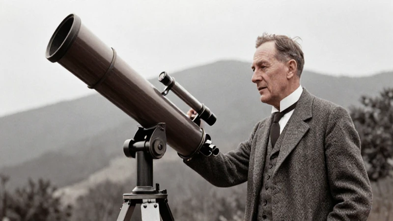 Hubble con telescopio en Mount Wilson, principios del siglo XX