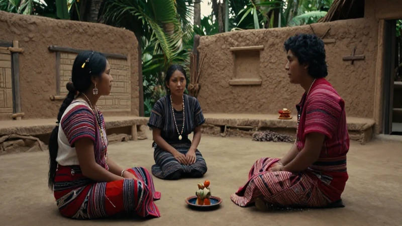 Pareja maya observa ritual ancestral en adobe