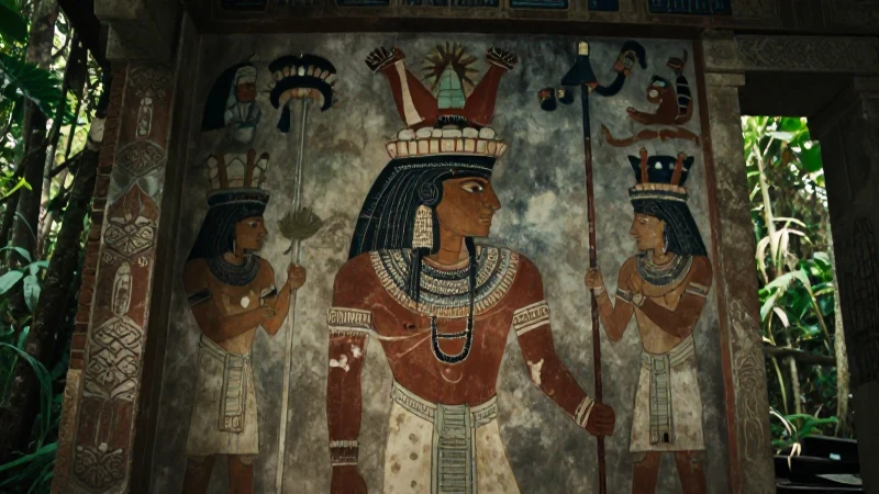 Bonampak: Descubriendo el misterio de los dioses mayas 3 Sacerdotisa maya en mural antiguo y templo selvático