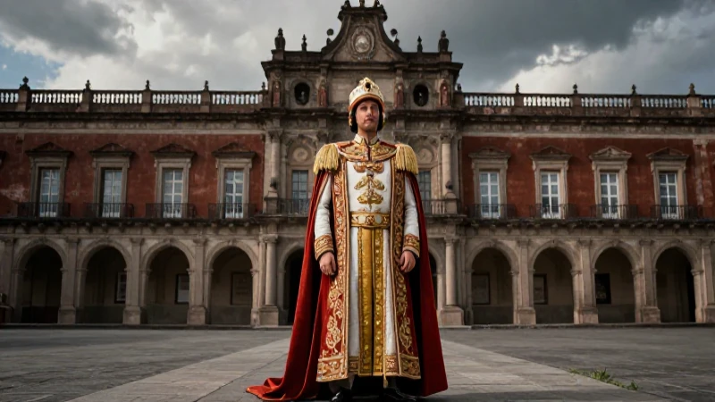 Primer Imperio Mexicano: El Gobierno de Iturbide y su Legado 8 Iturbide majestuoso en palacio, estilo documental