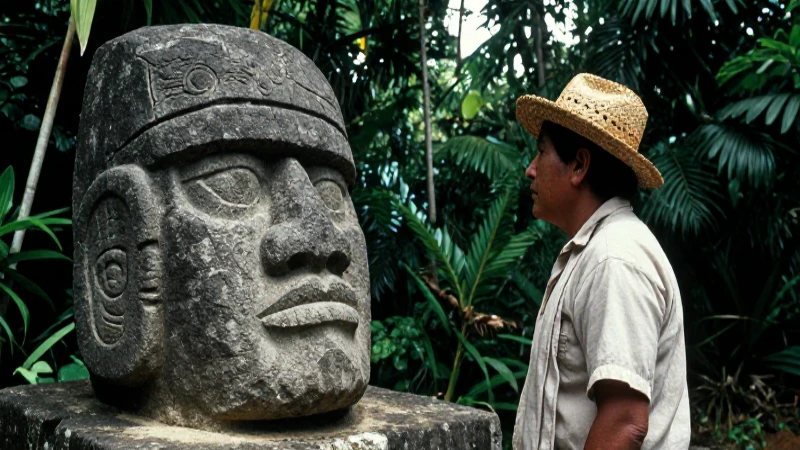 Melgar y Fuzier: El Misterio de la Cabeza Olmeca en Hueyapan 20 Campesino contempla cabeza Olmeca en la selva de Hueyapan