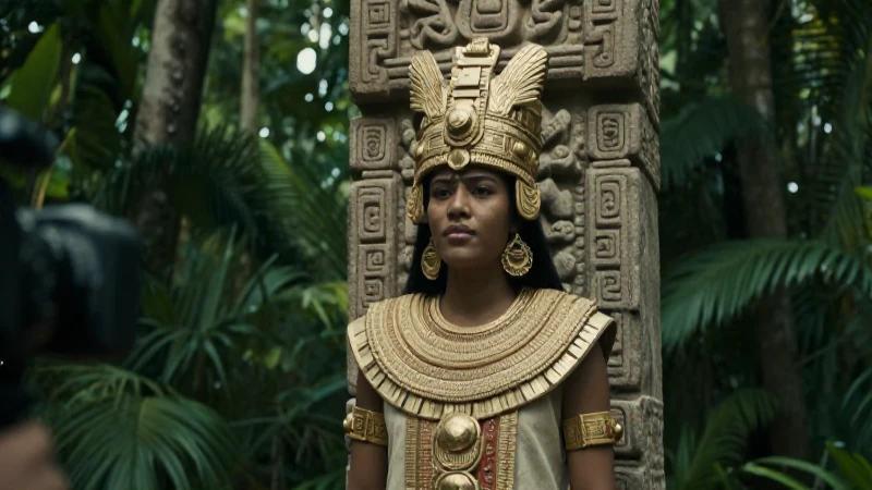 Estela maya detallada en un entorno de selva