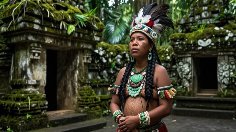 Maya noble con escarcha en templo mesoamericano