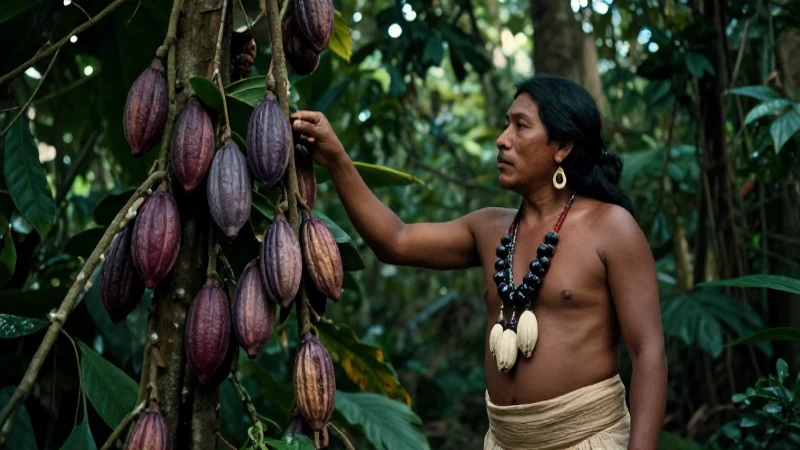 Figura mesoamericana con cacao en la selva