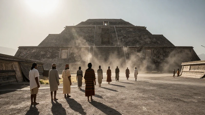 Pueblo mesoamericano bajo ruinas bajo sol ardiente