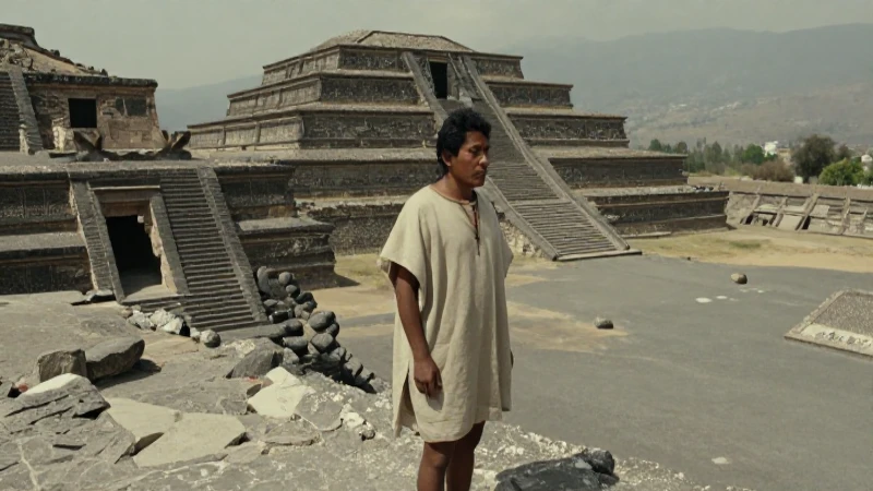 Campesino en ruinas de Teotihuacán, estilo documental