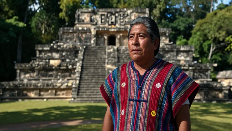 Hombre Cakchiquel en antigua arquitectura de Chiapas