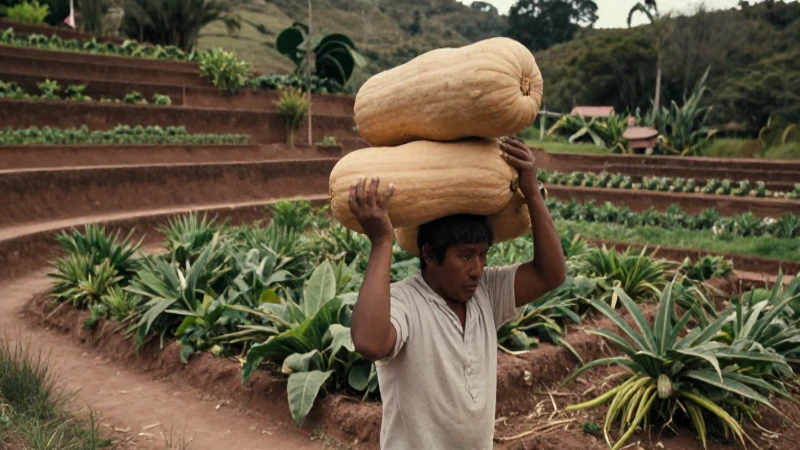 Nahua recolector de calabaza en jardín mesoamericano