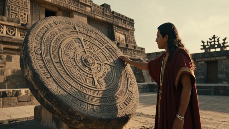 Sacerdote mexica estudia el calendario azteca